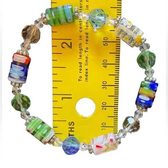 Stretch Beaded Bracelet Embedded Flowers Silver Accents Multicolor OS Colorful - Picture 5 of 11